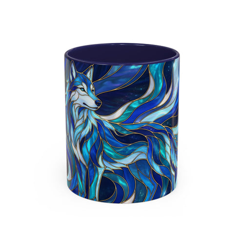 Cobalt Wolf Stained Glass Style Mug