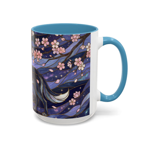 Night Sakura Wolf Stained Glass Style Wolf Coffee Mug