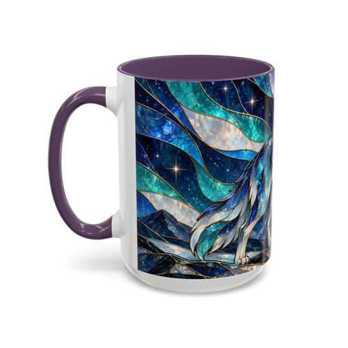 Northern Glow Wolf Stained Glass Style Mug