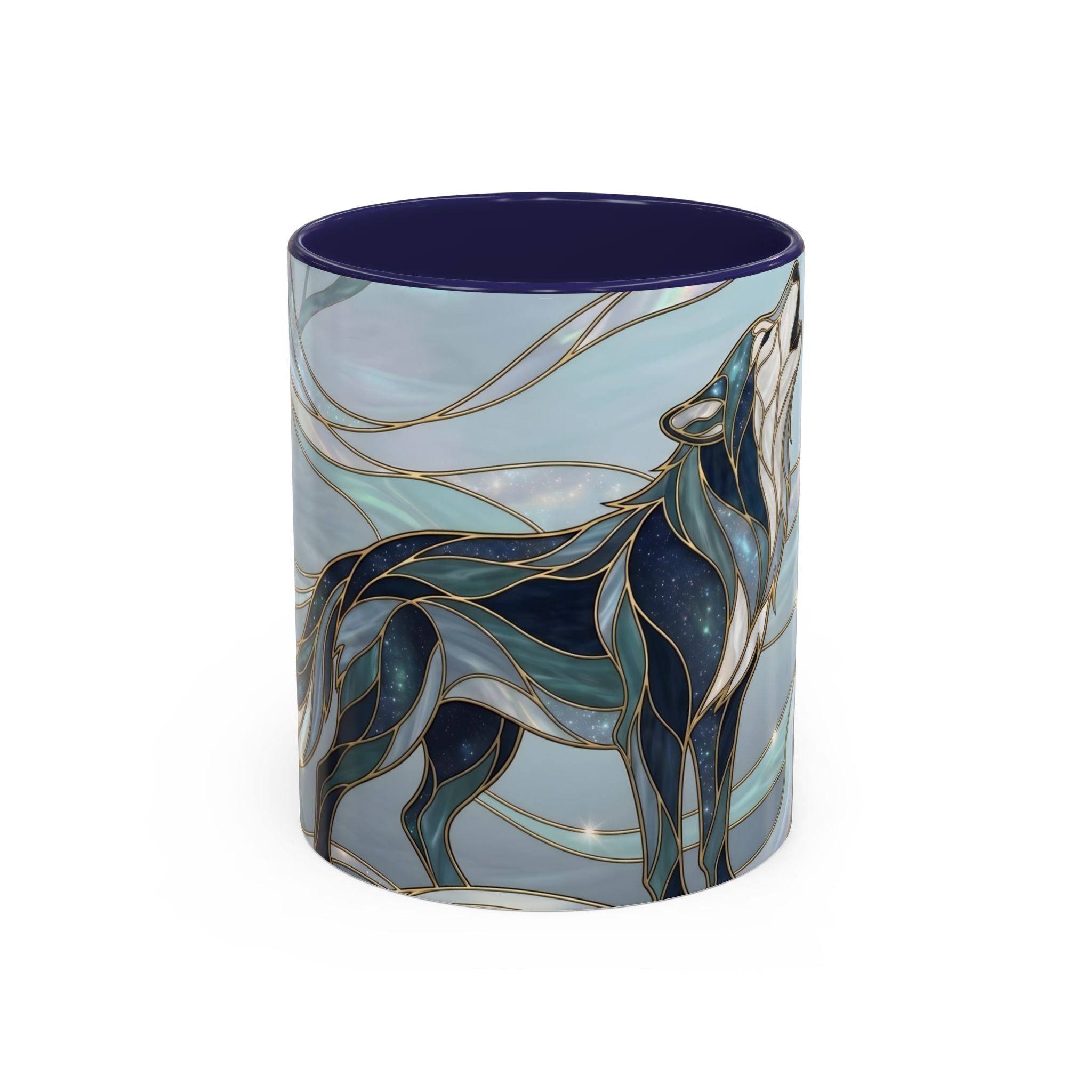 Mystical Blue Wolf Stained Glass Style Mug