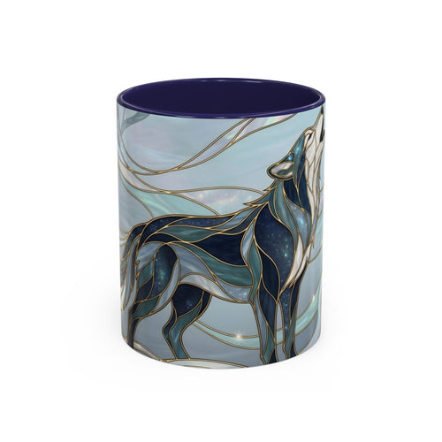 Mystical Blue Wolf Stained Glass Style Mug