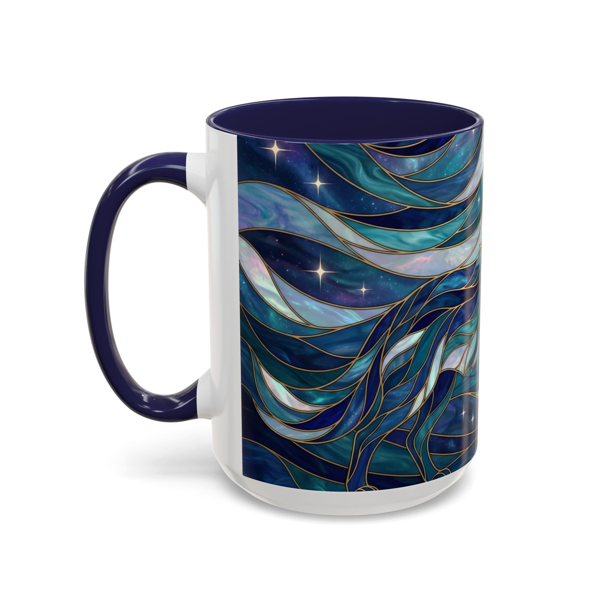 Celestial Blue Wolf Stained Glass Style Mug