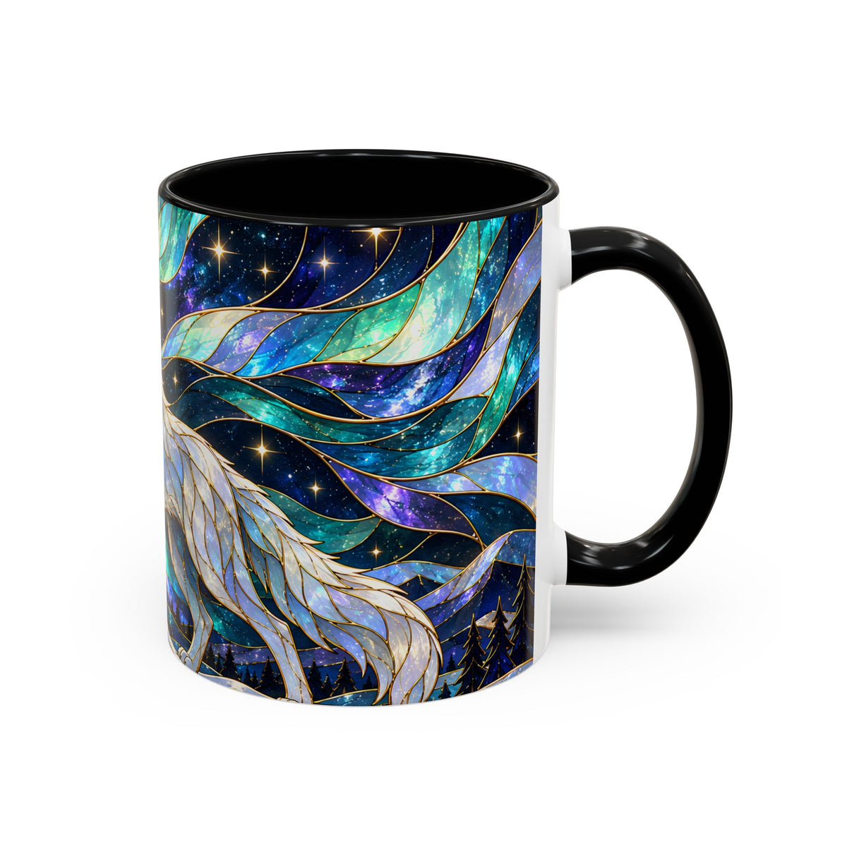 Northern Lights Wolf Stained Glass Style Mug