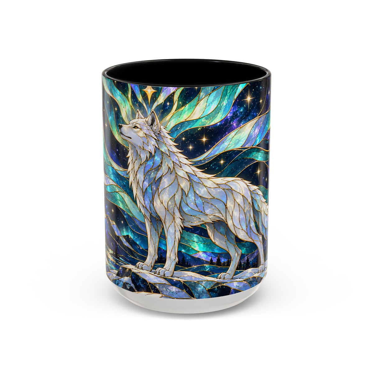 Northern Lights Wolf Stained Glass Style Mug