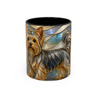 Blue Glow Yorkshire Terrier Stained Glass Style Mug