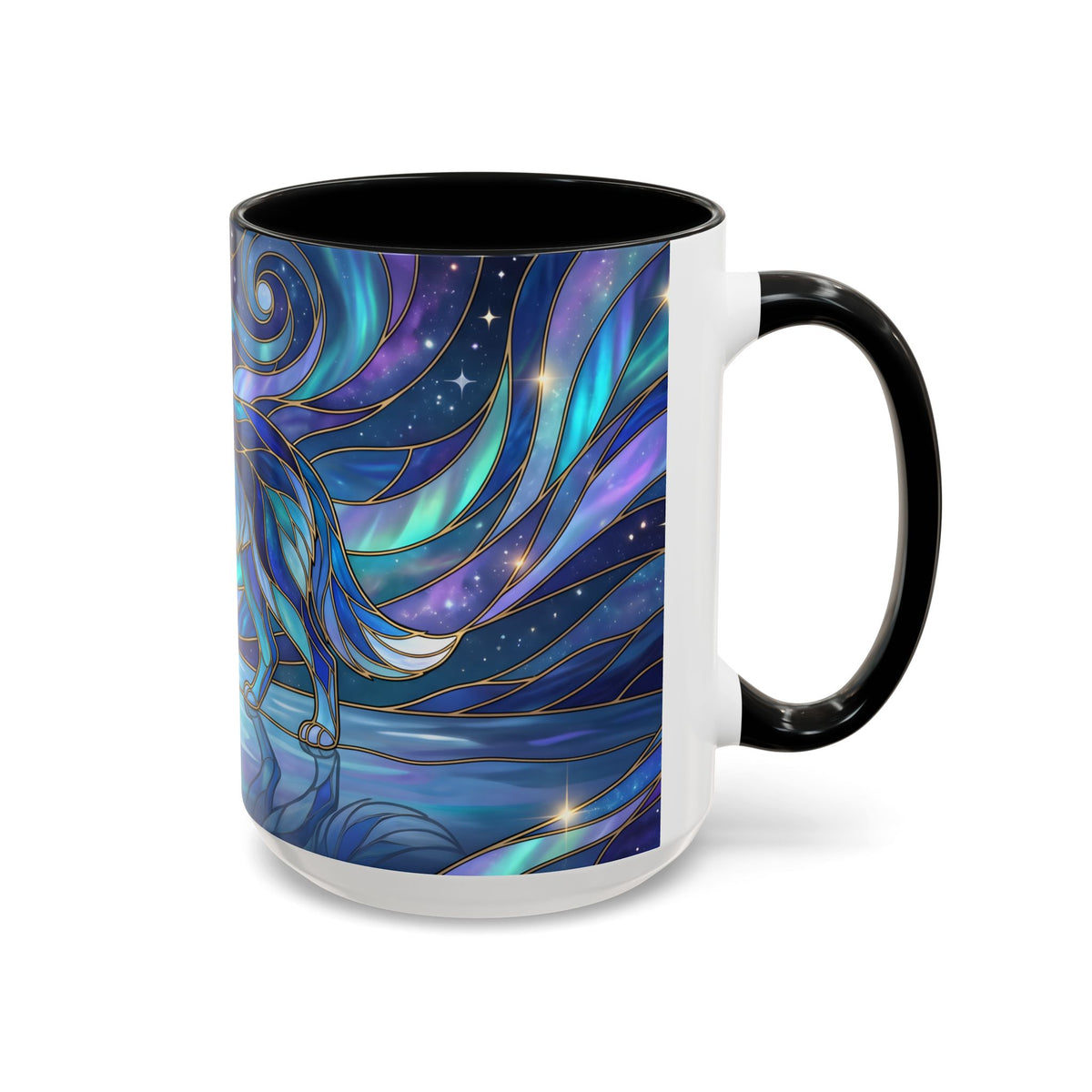 Moonlit Lake Wolf Stained Glass Style Mug