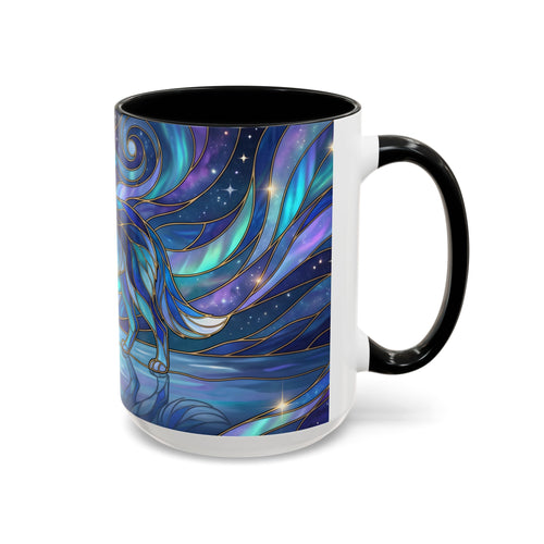 Moonlit Lake Wolf Stained Glass Style Mug