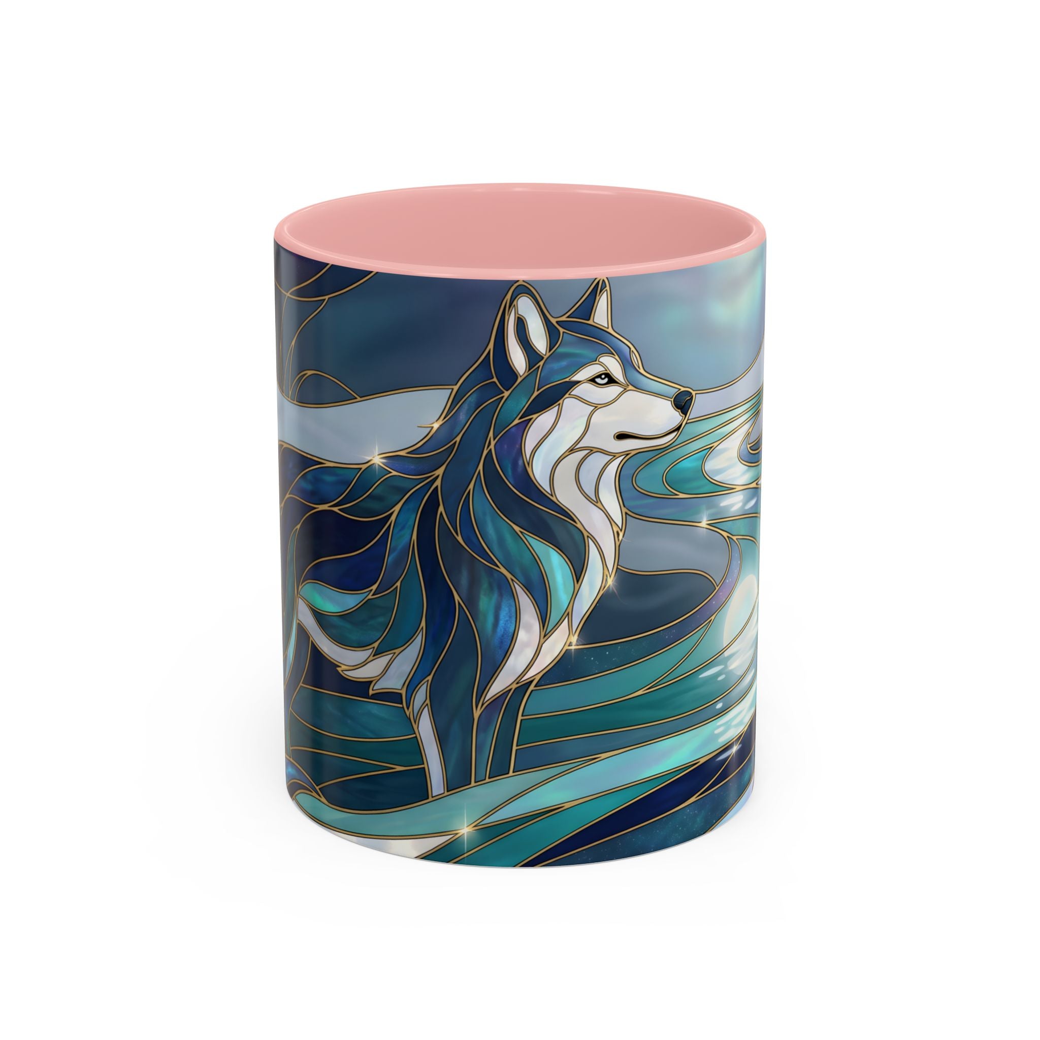 River Moon Wolf Stained Glass Style Mug