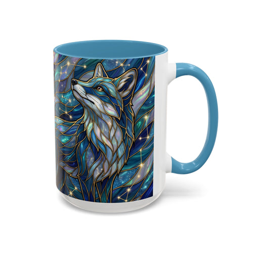 Celestial Blue Fox Stained Glass Style Mug
