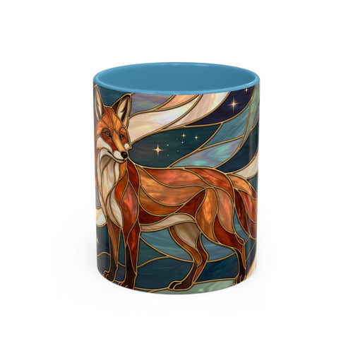 Teal Night Fox Stained Glass Style Mug