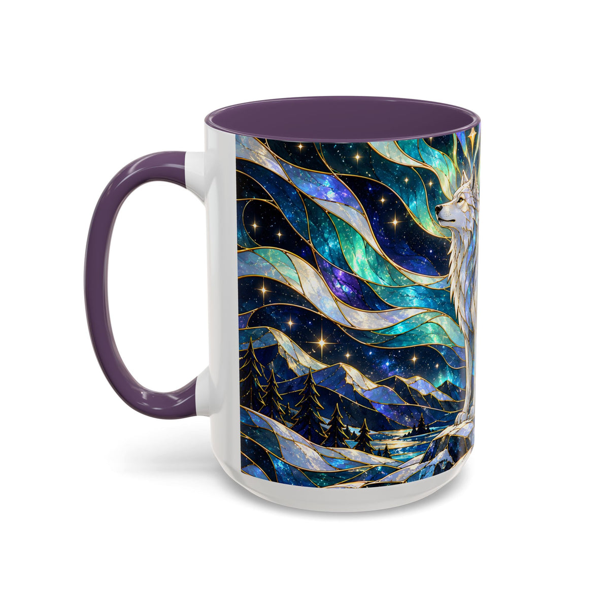Northern Lights Wolf Stained Glass Style Mug
