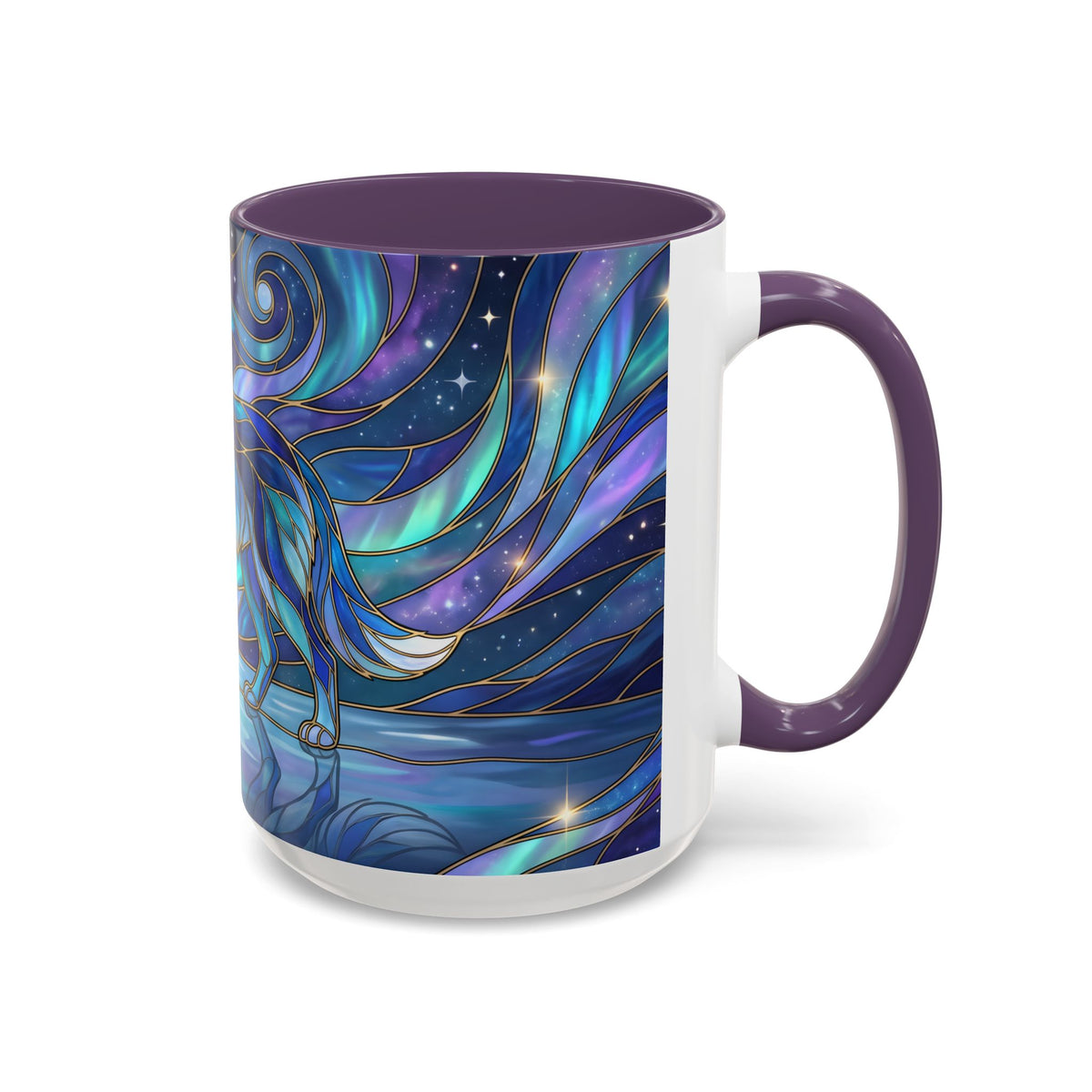 Moonlit Lake Wolf Stained Glass Style Mug