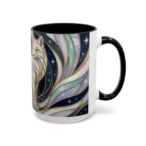 Starlit Arctic Fox Stained Glass Style Mug