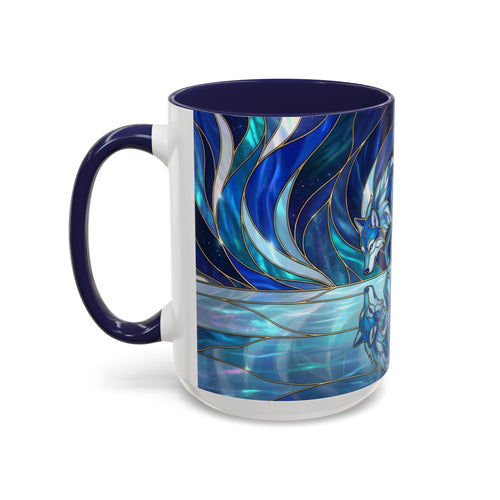 Cobalt Wolf Reflection Stained Glass Style Mug