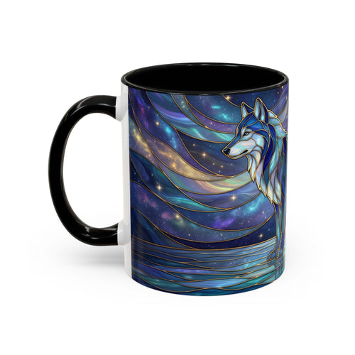 Starlit Lake Wolf Stained Glass Style Mug