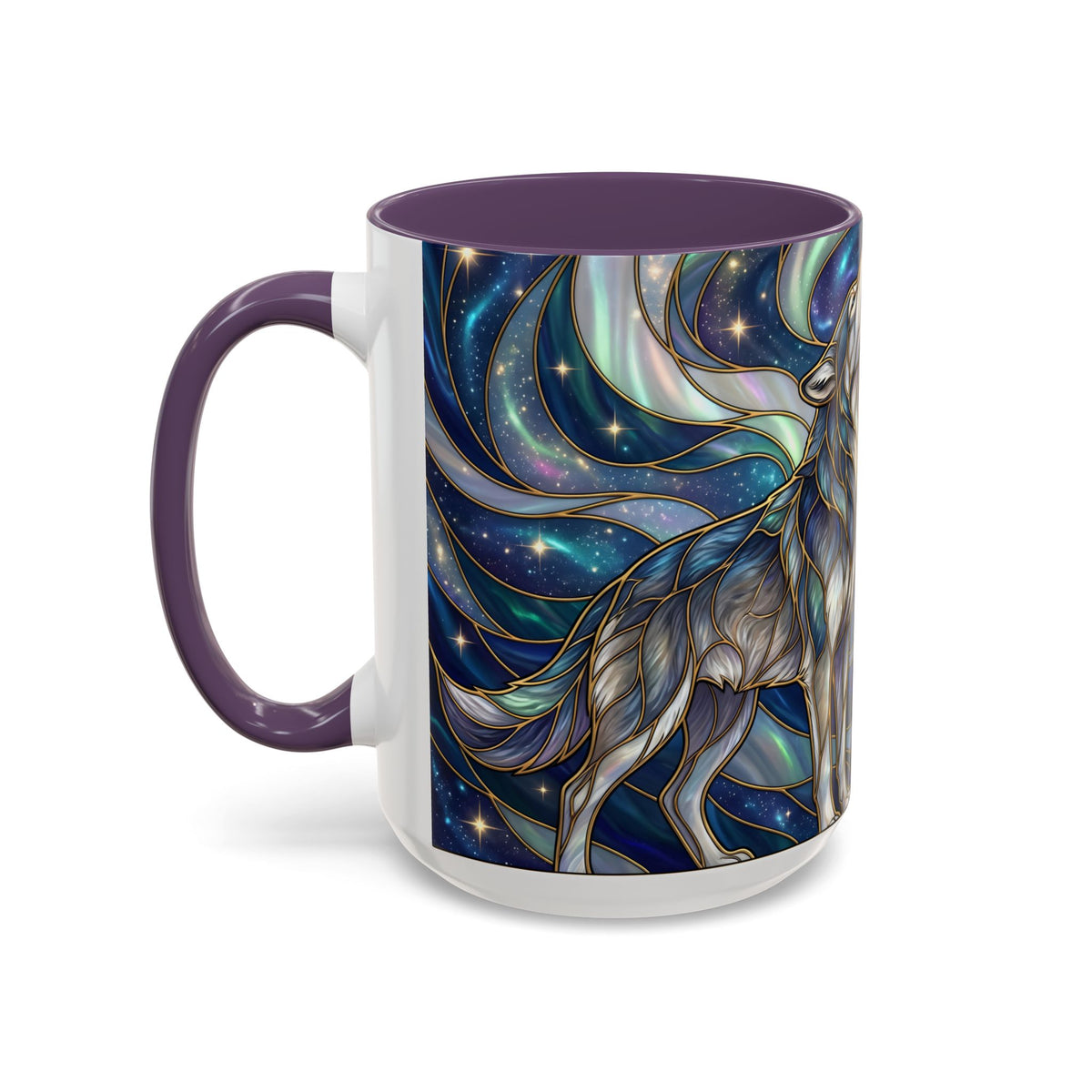 Twin Wolves Stained Glass Style Mug