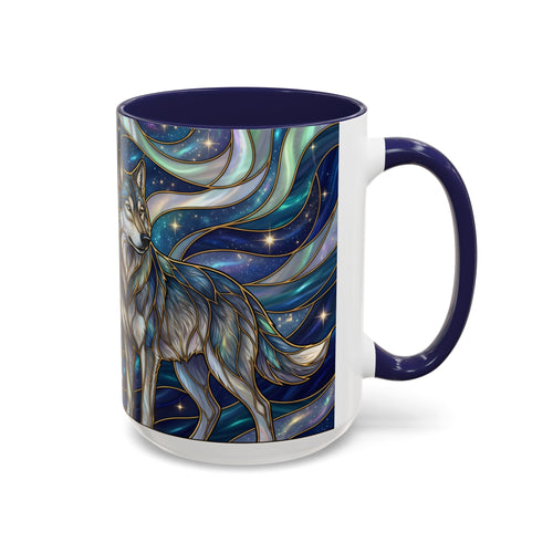 Twin Wolves Stained Glass Style Mug
