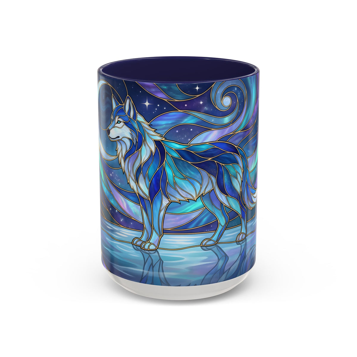 Moonlit Lake Wolf Stained Glass Style Mug