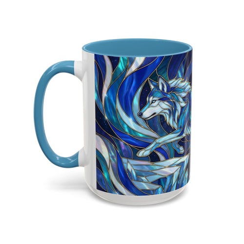 Cobalt Wolf Run Stained Glass Style Mug