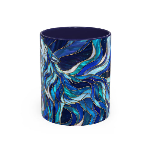 Cobalt Wolf Howl Stained Glass Style Mug