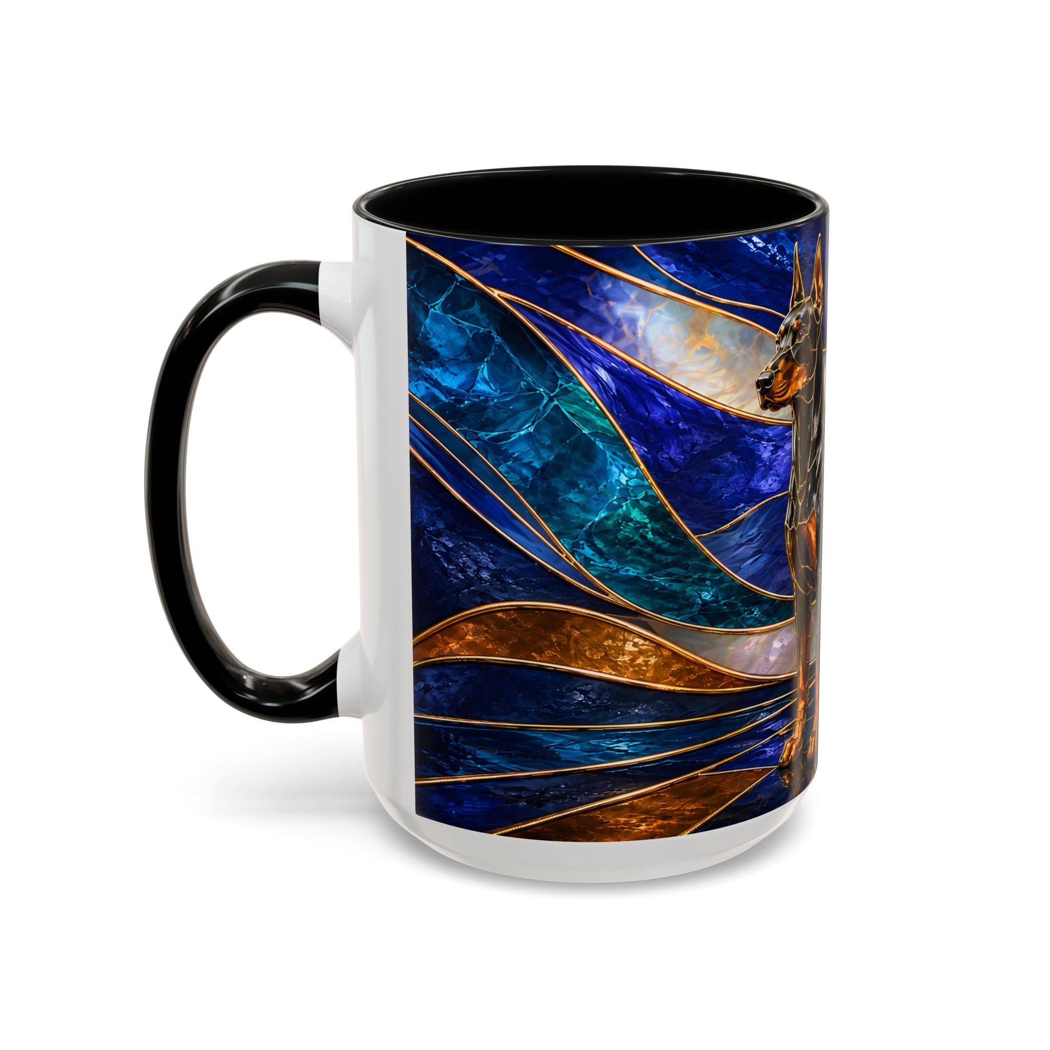 Blue Wave Doberman Pinscher Stained Glass Style Mug