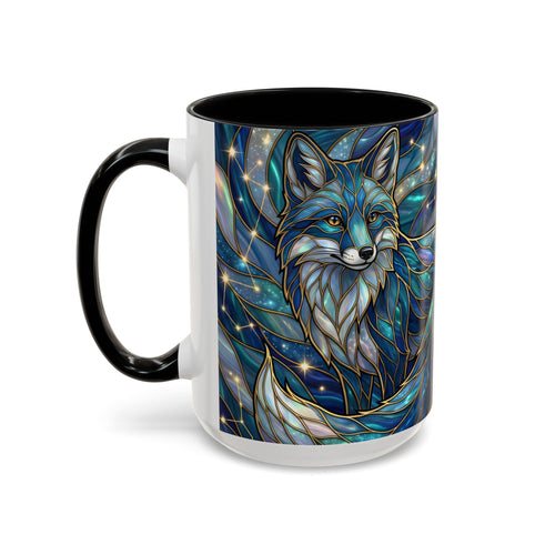 Celestial Blue Fox Stained Glass Style Mug