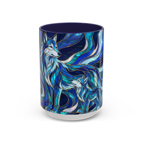 Cobalt Wolf Family Stained Glass Style Mug