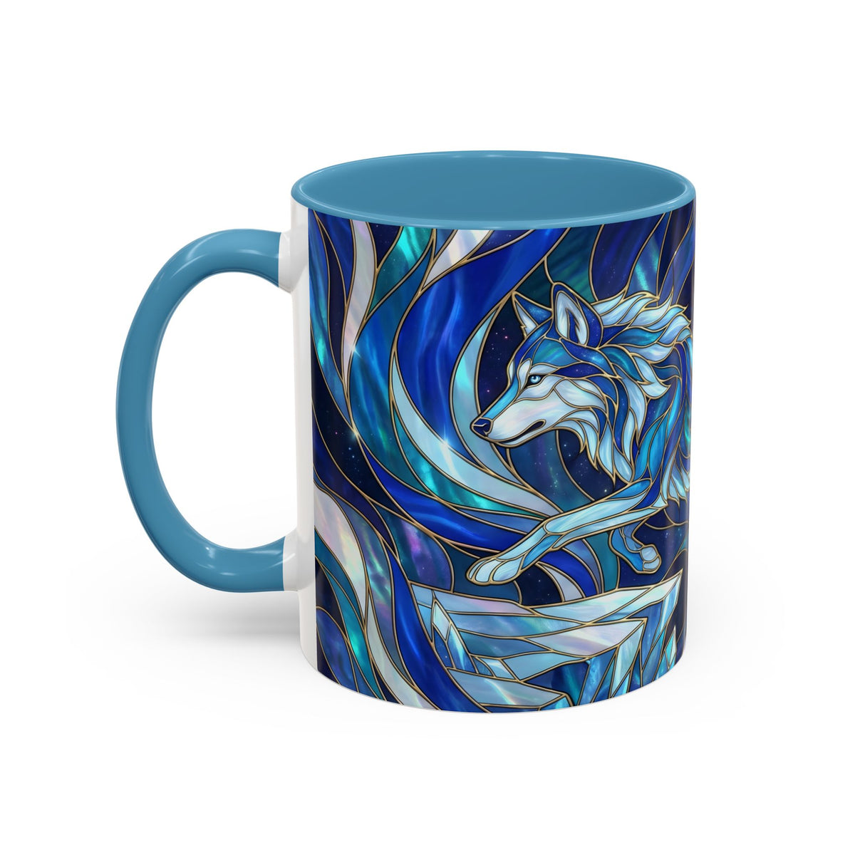 Cobalt Wolf Run Stained Glass Style Mug