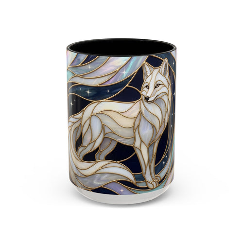 Starlit Arctic Fox Stained Glass Style Mug