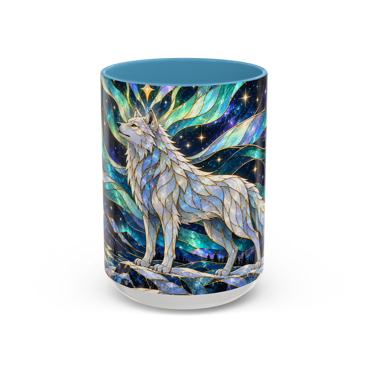 Northern Lights Wolf Stained Glass Style Mug