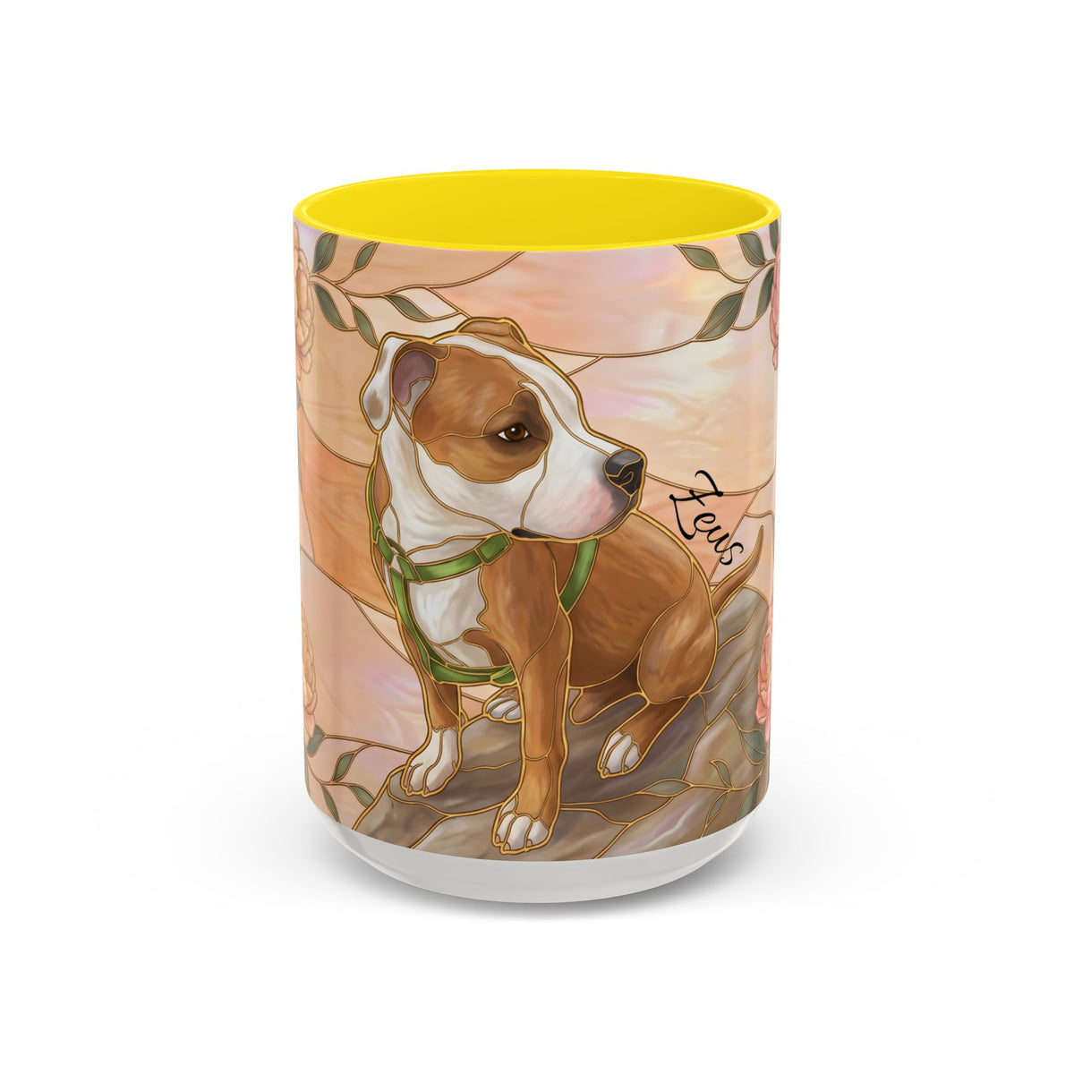 Custom Pet Photo Floral Stained Glass Style Mug