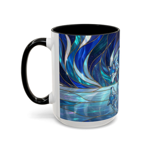 Cobalt Wolf Reflection Stained Glass Style Mug