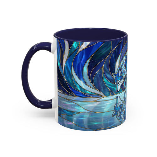 Cobalt Wolf Reflection Stained Glass Style Mug