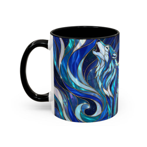 Cobalt Wolf Howl Stained Glass Style Mug