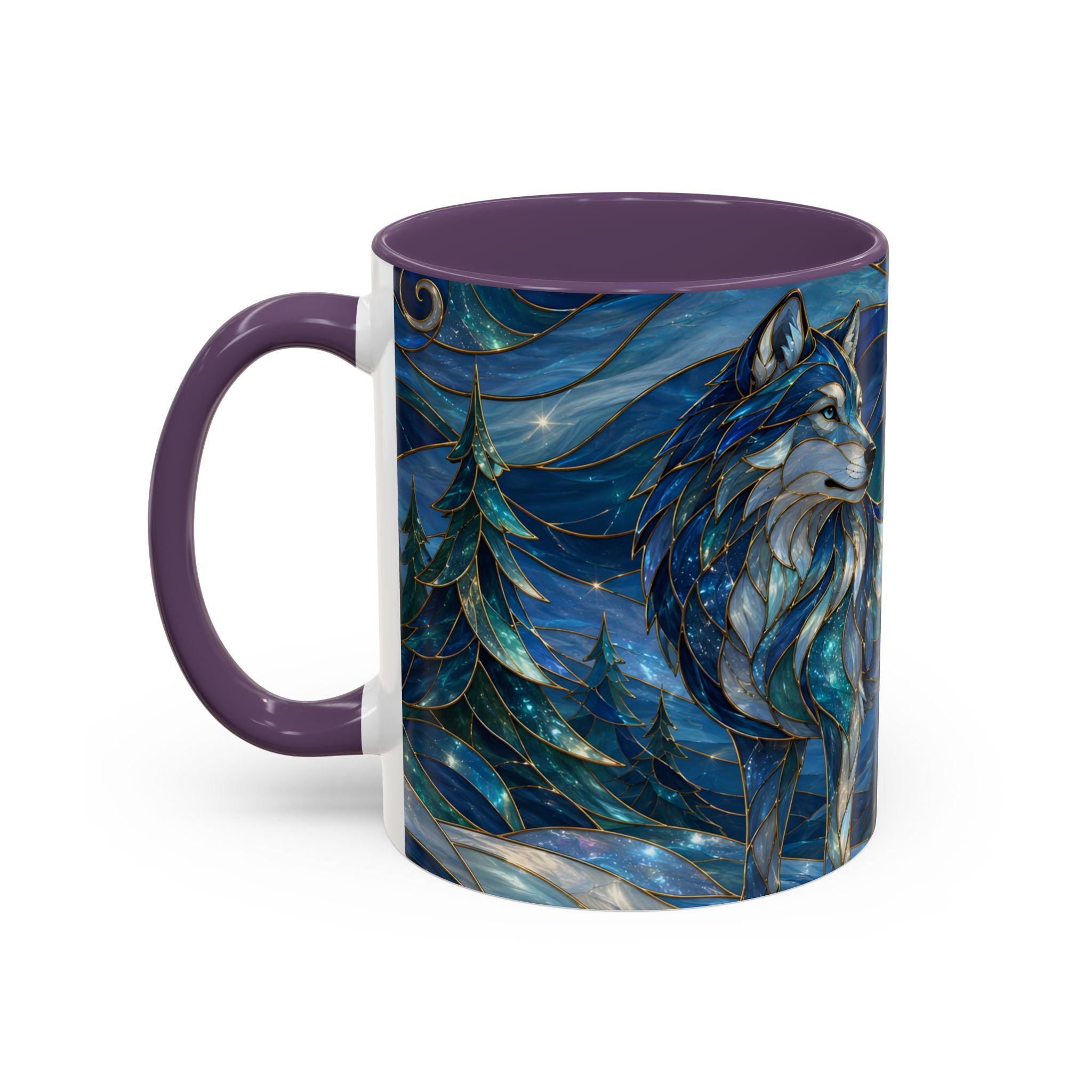 Blue Wolf Stained Glass Style Mug