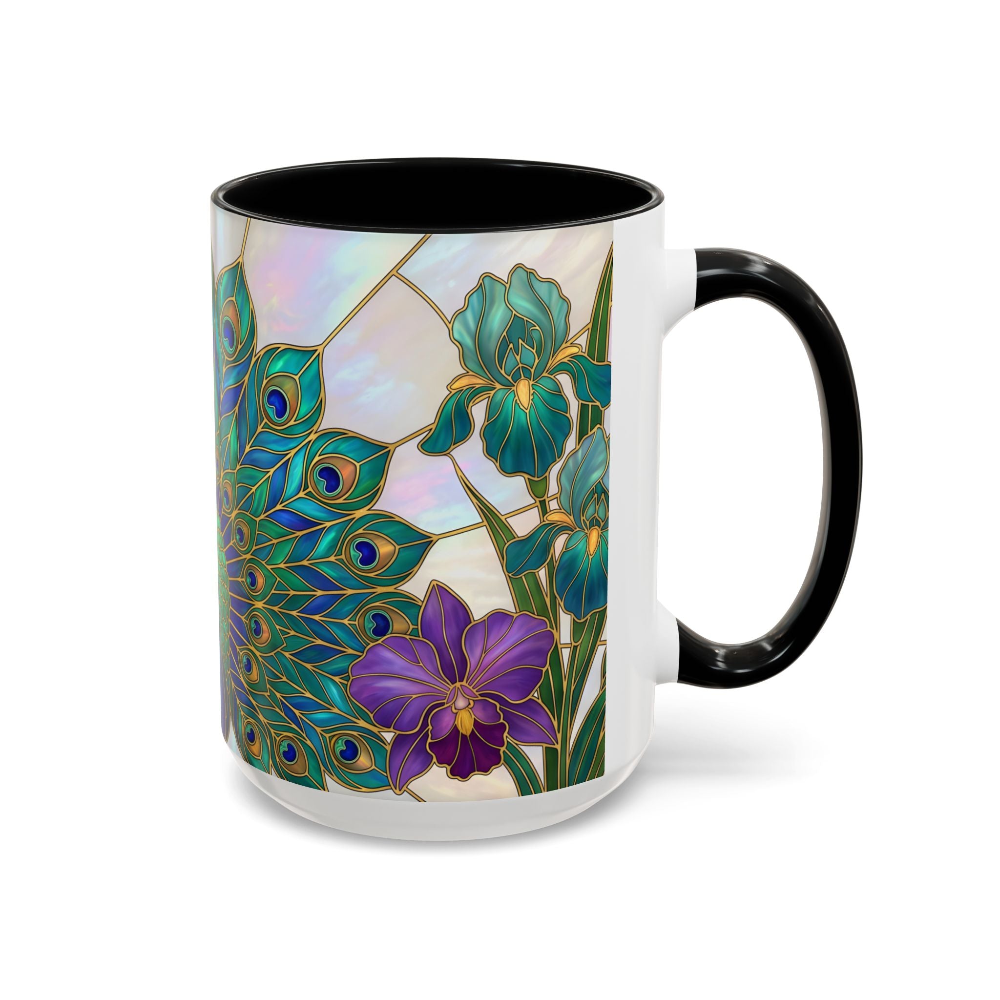 Floral Peacock Stained Glass Style Mug