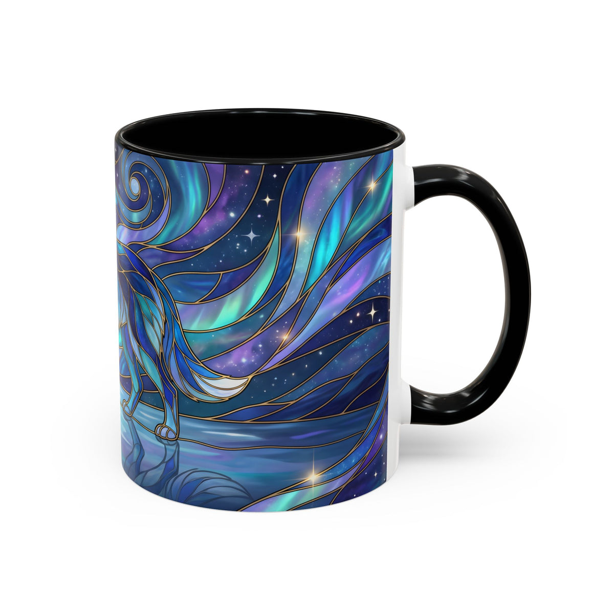 Moonlit Lake Wolf Stained Glass Style Mug