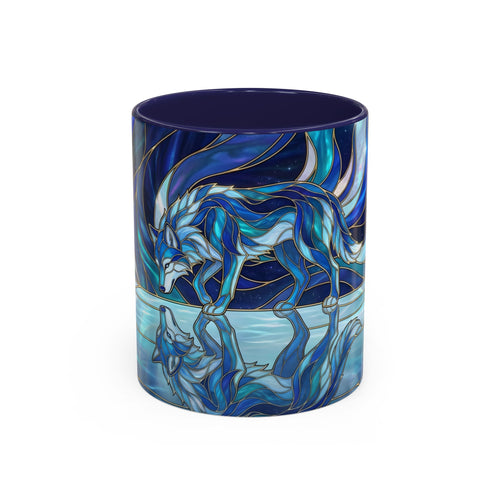 Cobalt Wolf Reflection Stained Glass Style Mug