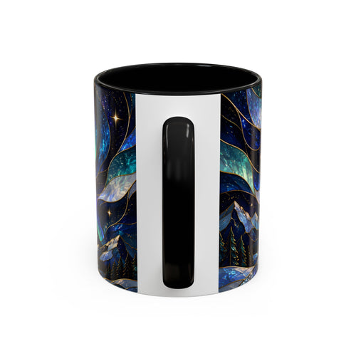 Aurora Mountain Wolf Stained Glass Style Mug