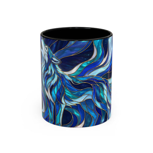 Cobalt Wolf Howl Stained Glass Style Mug