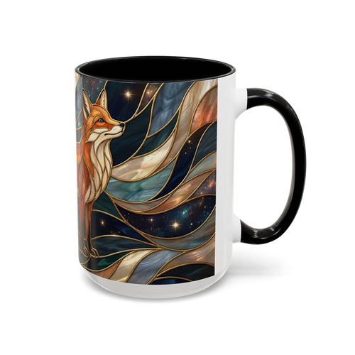 Celestial Night Fox Stained Glass Style Mug