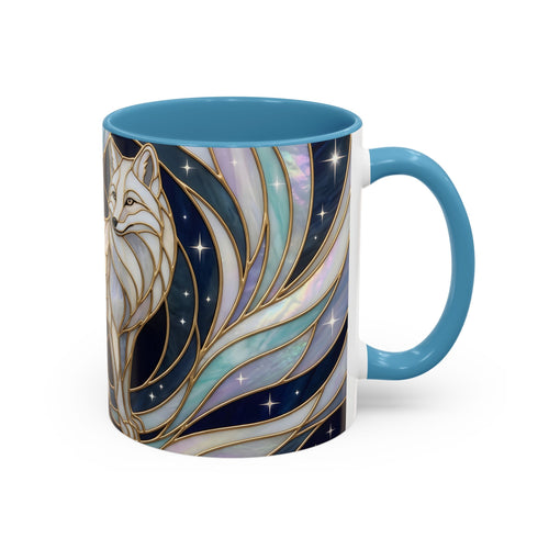 Starlit Arctic Fox Stained Glass Style Mug