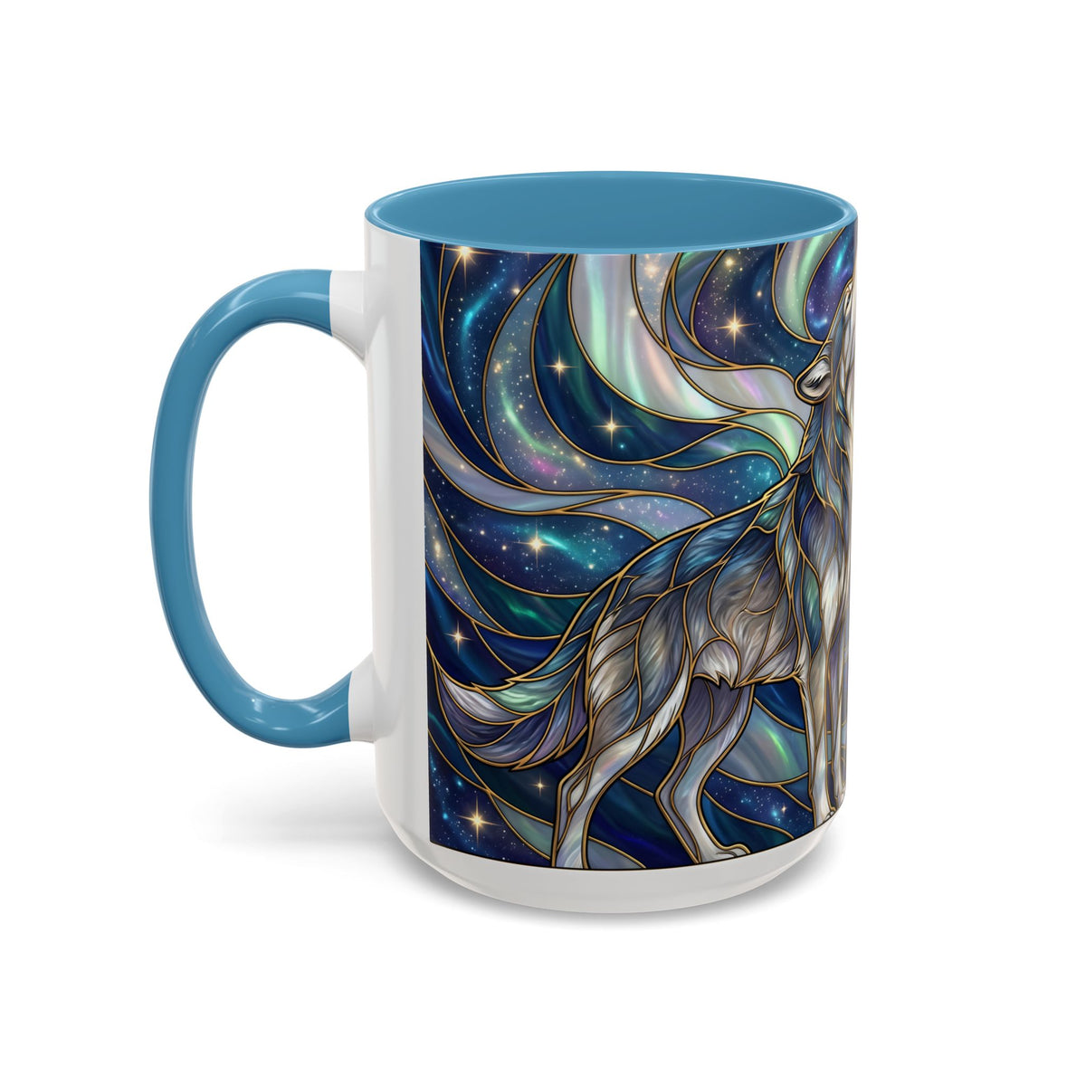 Twin Wolves Stained Glass Style Mug