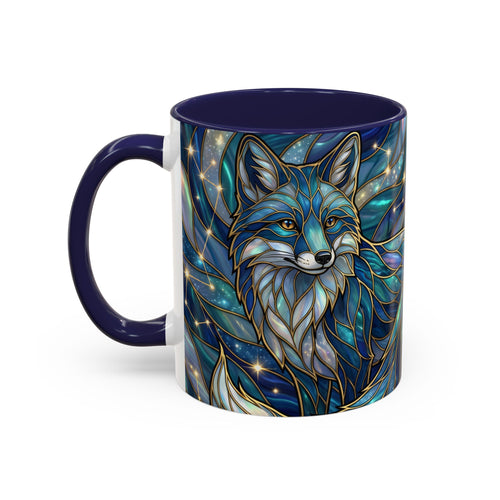Celestial Blue Fox Stained Glass Style Mug