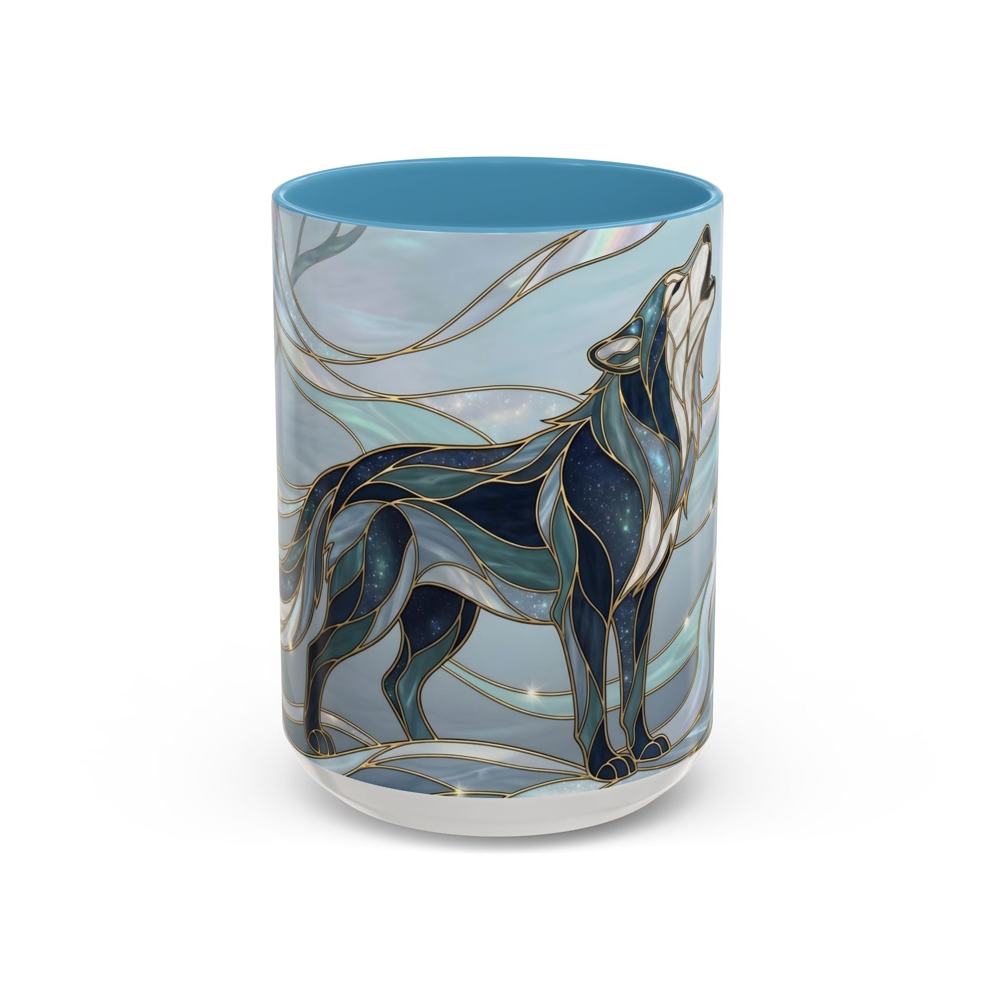 Mystical Blue Wolf Stained Glass Style Mug