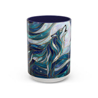 Celestial Blue Wolf Stained Glass Style Mug