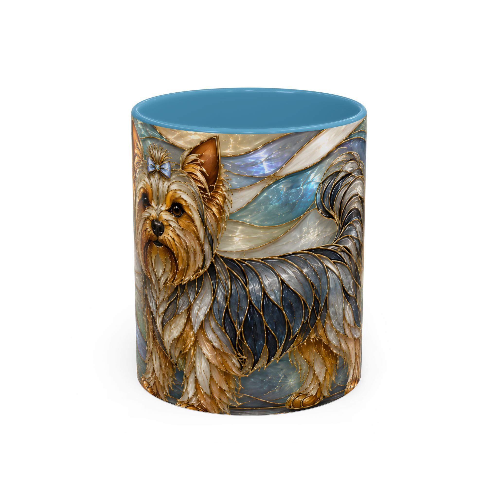 Blue Glow Yorkshire Terrier Stained Glass Style Mug