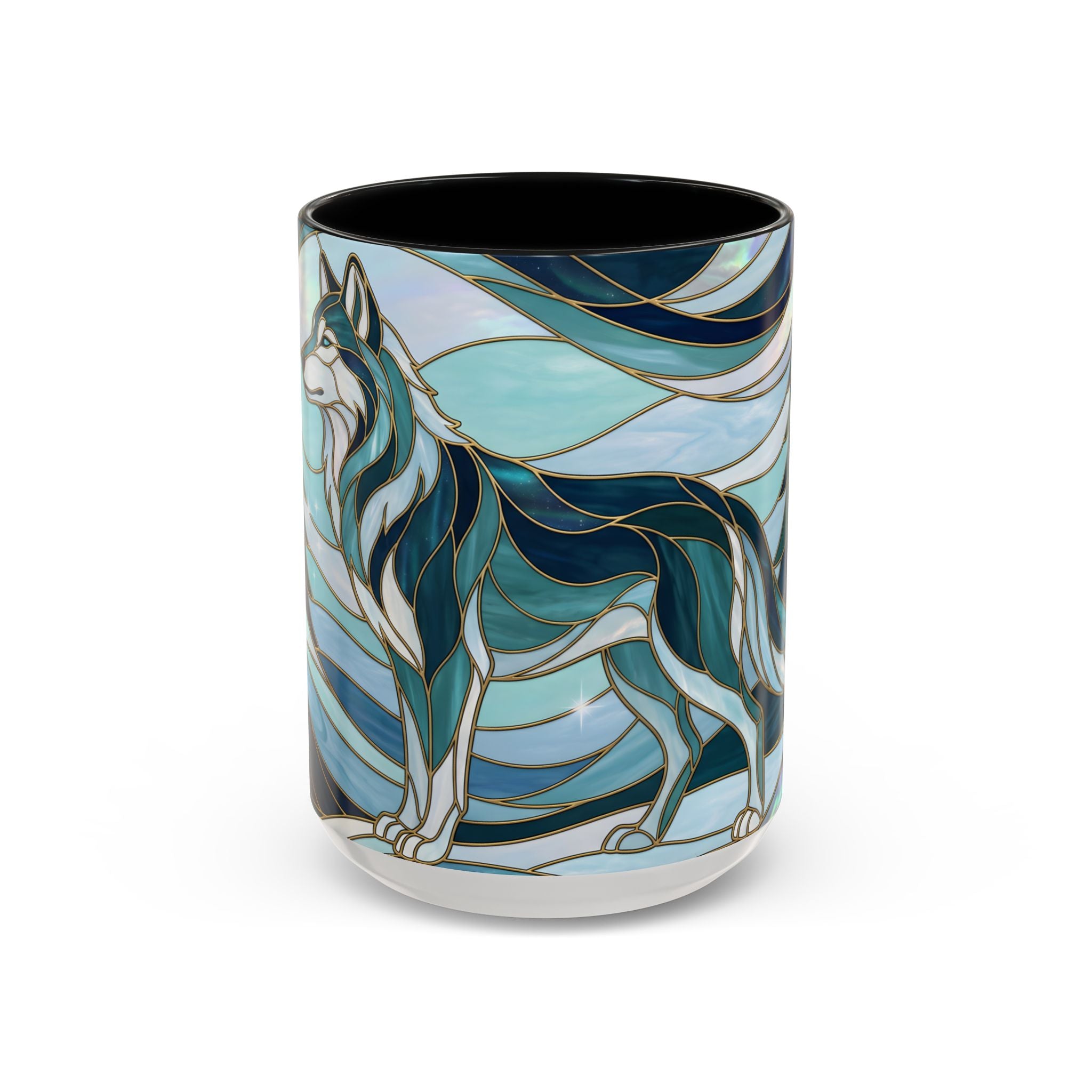 Pine Forest Wolf Stained Glass Style Mug