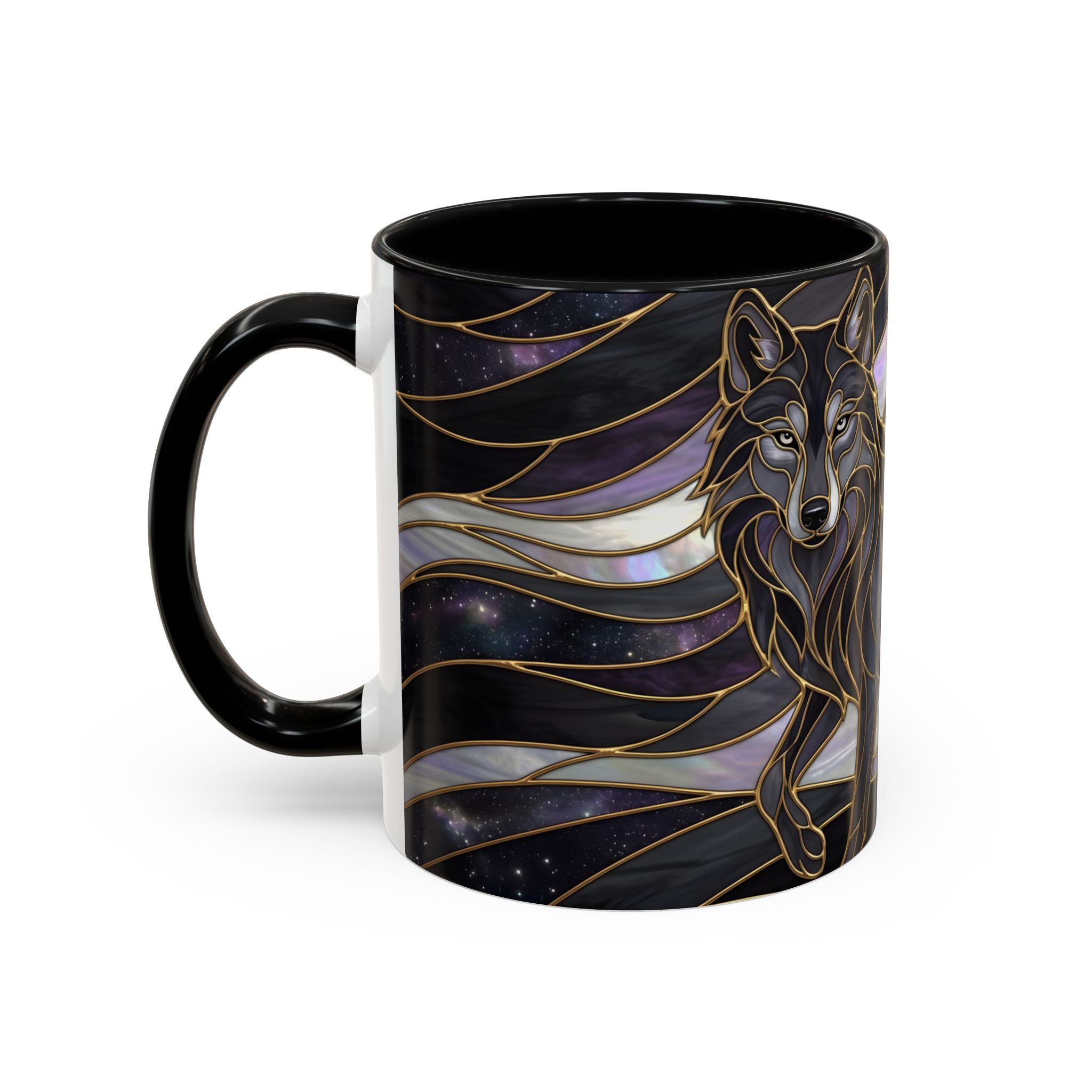 Obsidian Wolf Stained Glass Style Mug