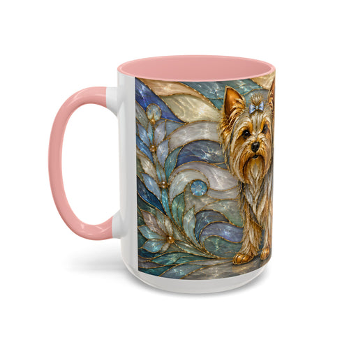 Blue Glow Yorkshire Terrier Stained Glass Style Mug